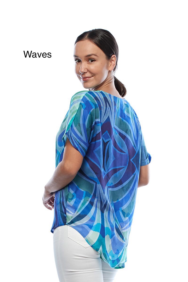 Claire Powell V Neck Short Sleeve Modal Top - Waves - Image 2