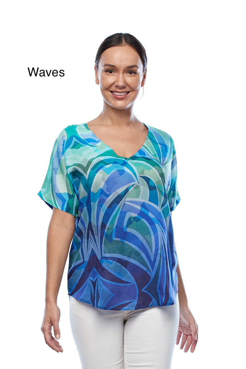 Claire Powell V Neck Short Sleeve Modal Top - Waves - Image 3