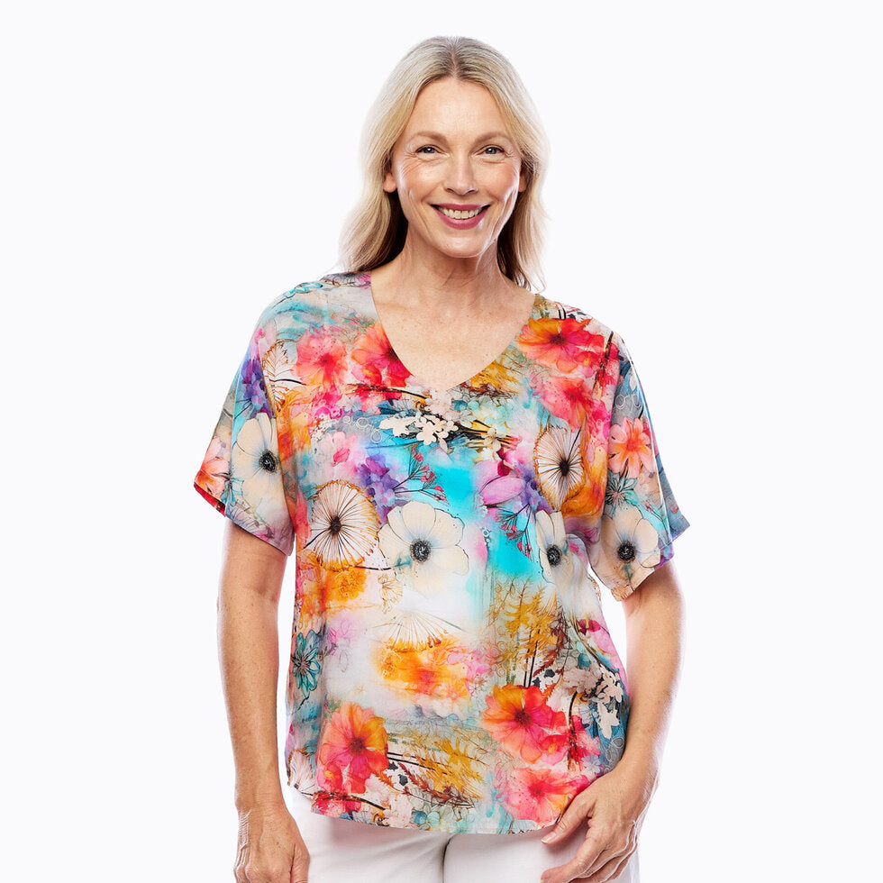 Claire Powell V Neck Short Sleeve Modal Top - Zen - Image 2