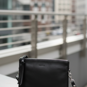 Fulton Soft Leather Double Pouch Crossbody Bag -Black