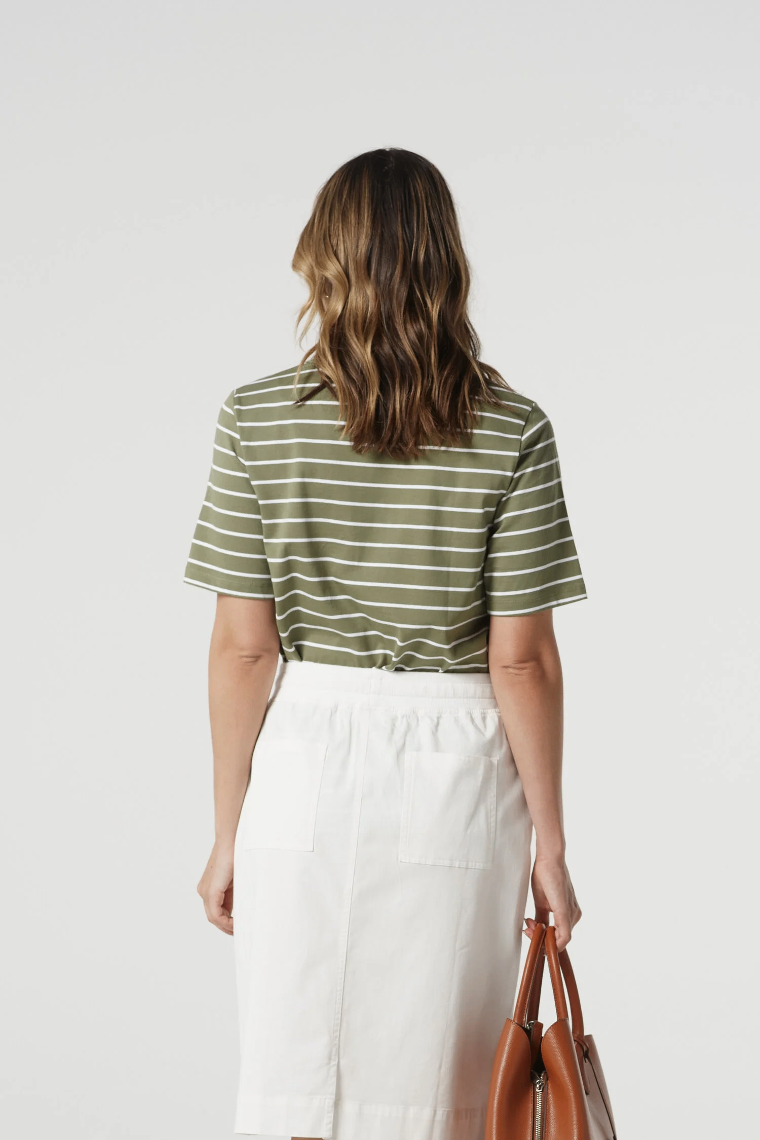 Goondiwindi Cotton - Cotton Stripe Zip Neck Polo - White/ Sage - Image 4