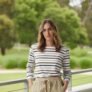 Goondiwindi Cotton - Multi Stripe Cotton Tee - Otter
