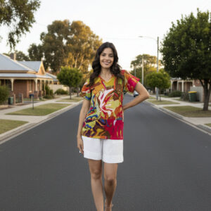 Orientique V-Cut Basic T-Shirt Leaves Red