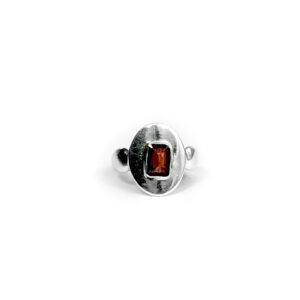 Garnet Ring with Round Silver Saddle