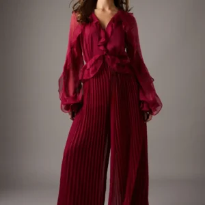 Alternative view of Leichter Chiffon-Jumpsuit mit Volants und weitem Bein