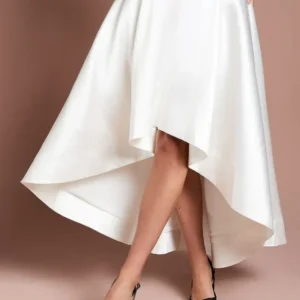 Alternative view of Elfenbeinfarbener High-Low Midi Rock aus strukturiertem Twill mit Futter