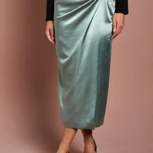 Alternative view of Satin Wickel-Midirock mit seitlicher Raffung und fließendem Fall