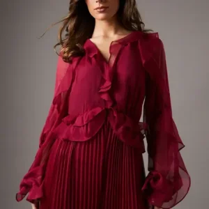 Leichter Chiffon-Jumpsuit mit Volants und weitem Bein